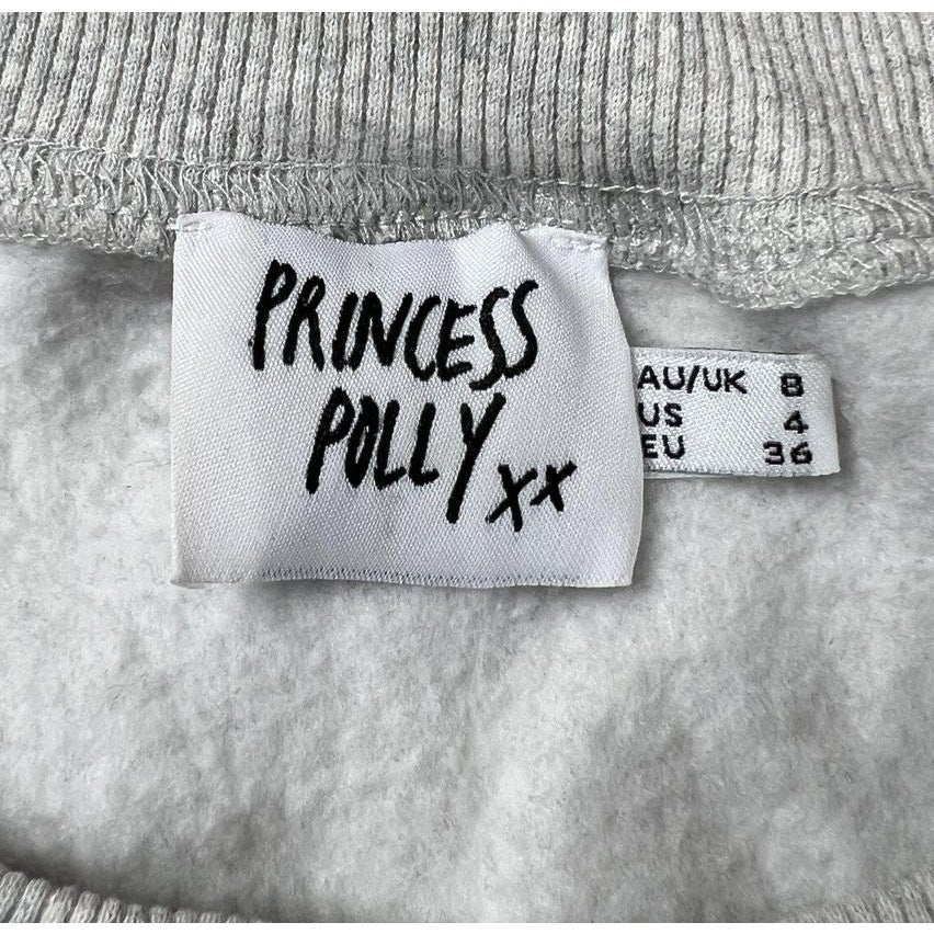 Princess Polly Sweater Womens 4 Gray Pullover Graphic Lined Relaxed Fleece