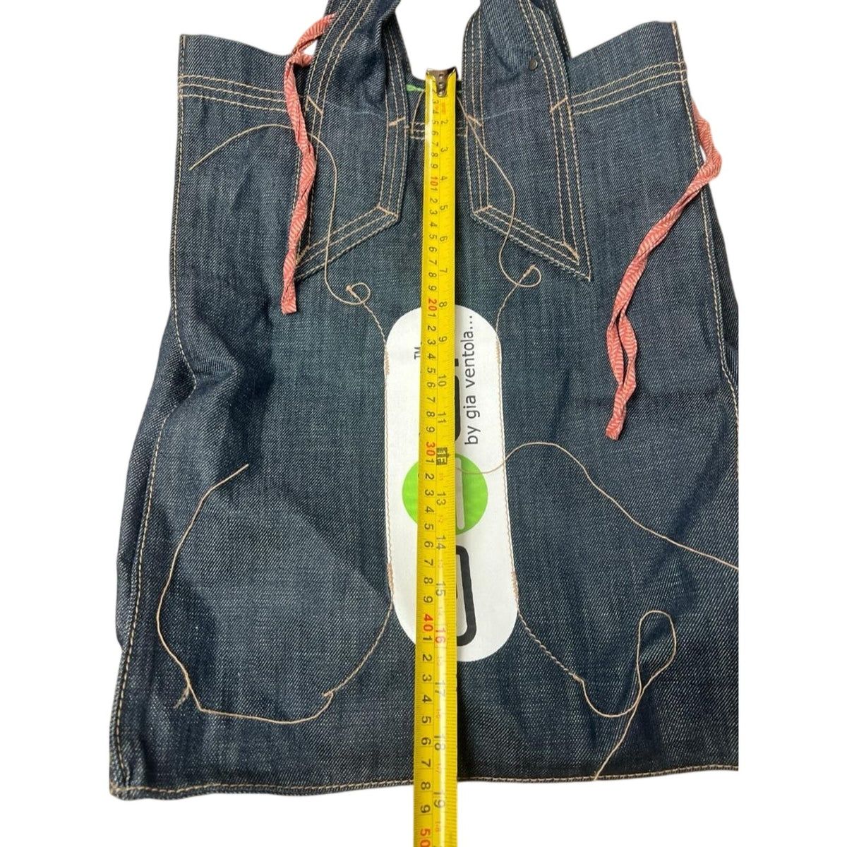 G+O By Gia Ventola Tote Bag Womens Large Blue Denim Logo Tie Shoulder Travel