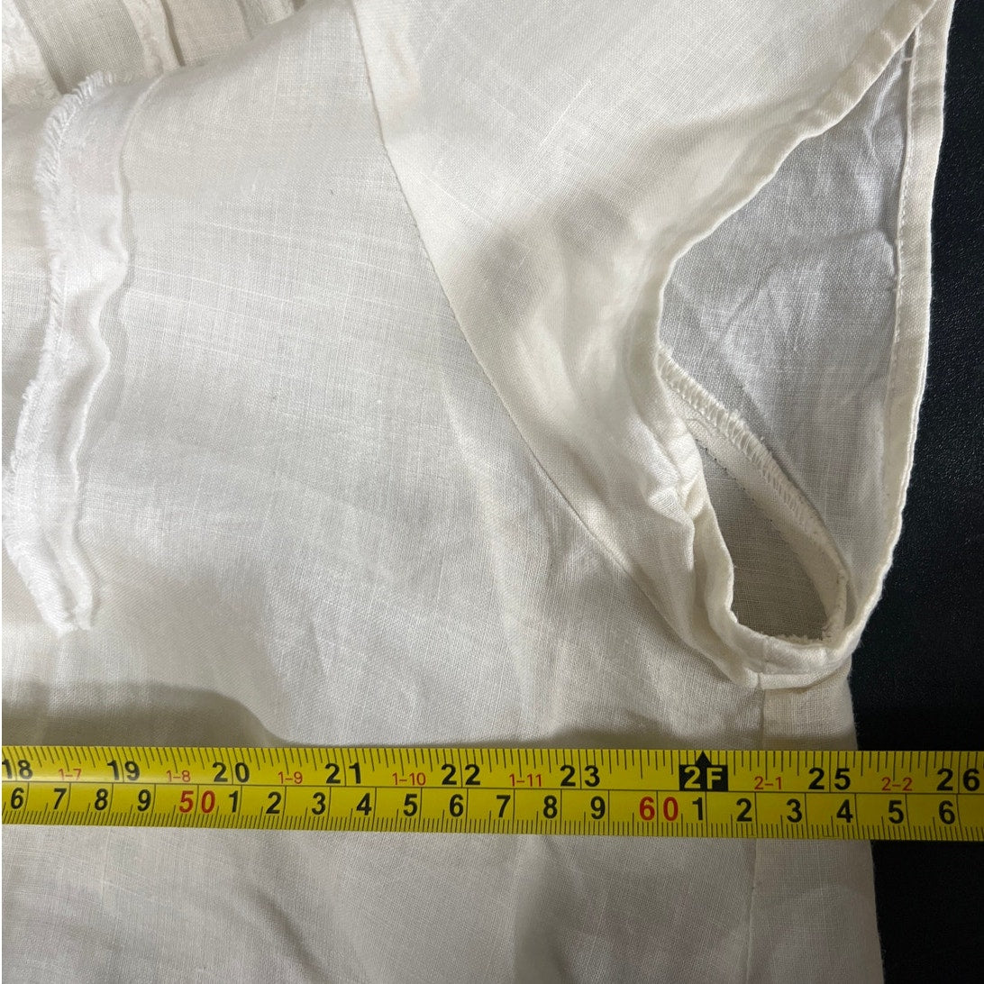 Peacock Linen Women Bohemain Top White Size Large Button Down
