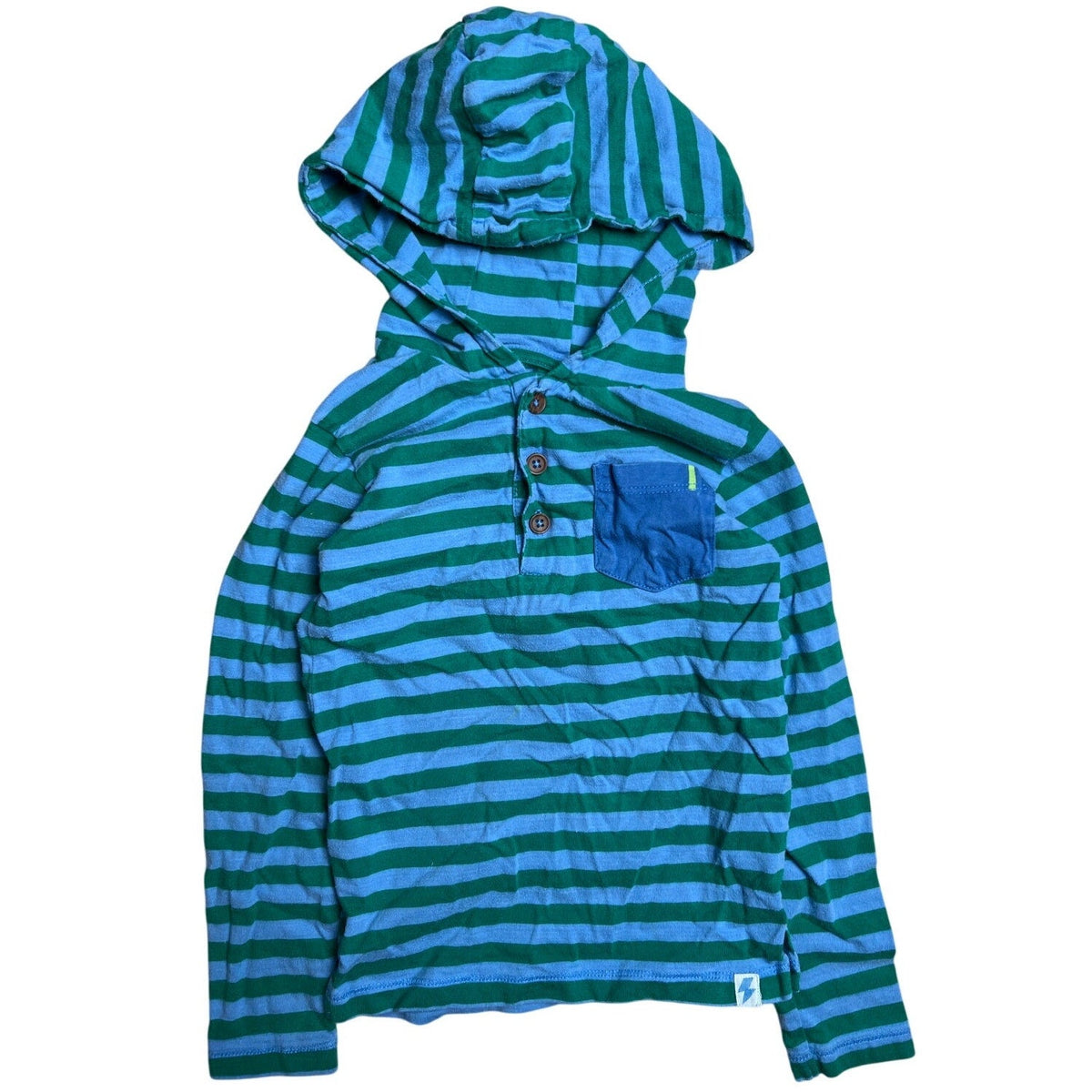 Leigh Tucker Willow Boys Striped Green and Blue Hooded Sweatshirt Size 4-5