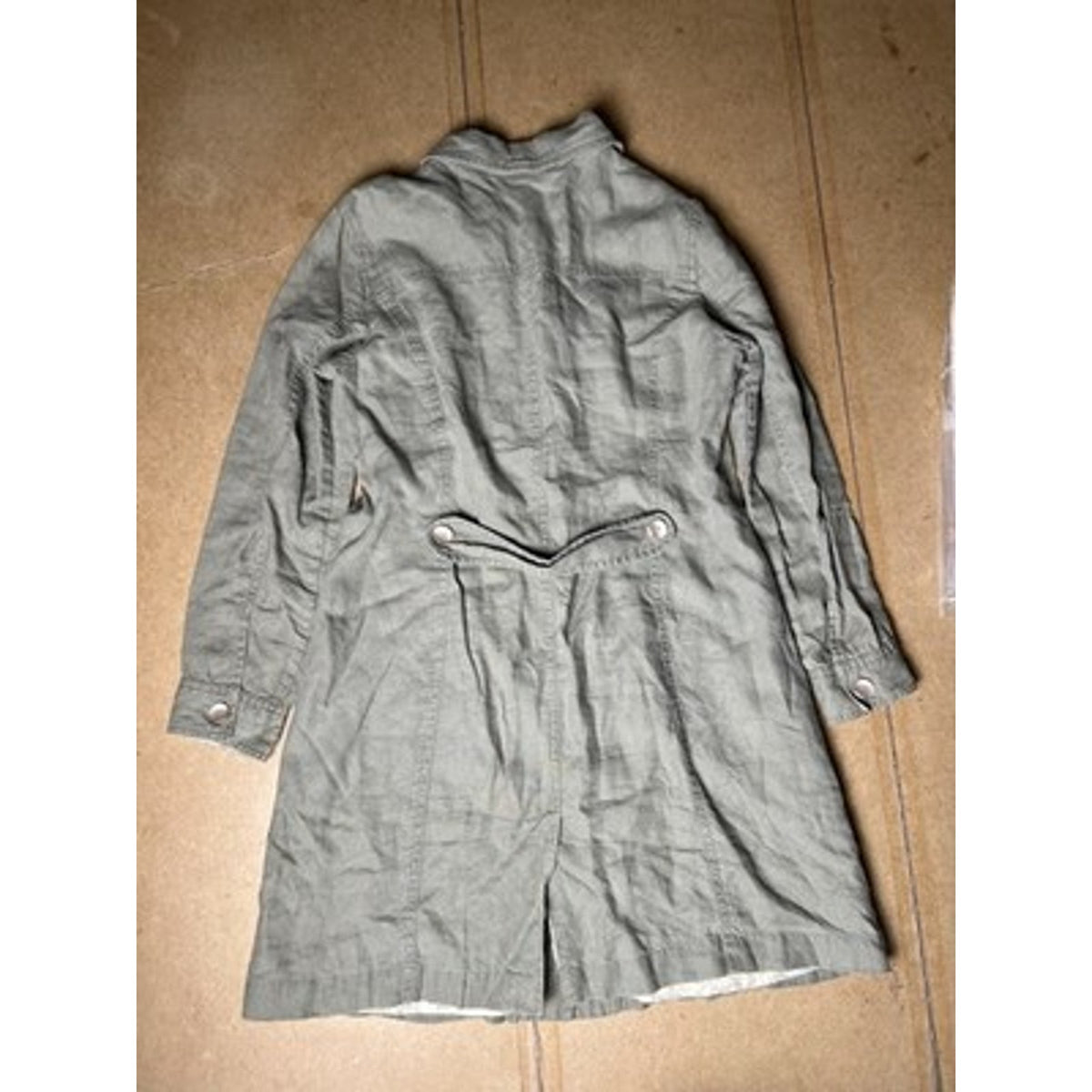 J. Jill Coat Womens S Green Linen Lined Collared Pockets Lightweight Mid-Length