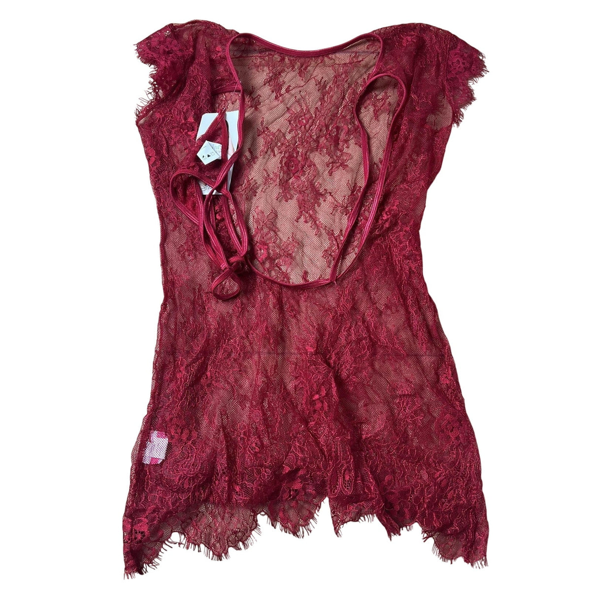 Shirley Chemise Womens S Red Lace Sheer Short Sleeve Scalloped Hem Sexy