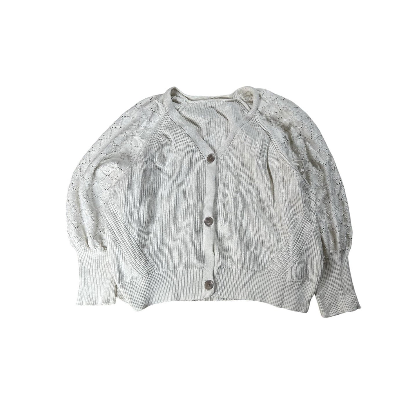 Cardigan Womens 4X White 100% Cotton Lightweight V-Neck Raglan Tight-Knit Button