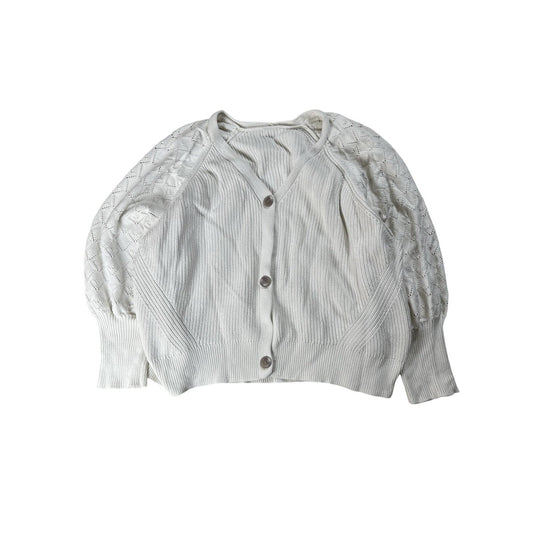 Cardigan Womens 4X White 100% Cotton Lightweight V-Neck Raglan Tight-Knit Button