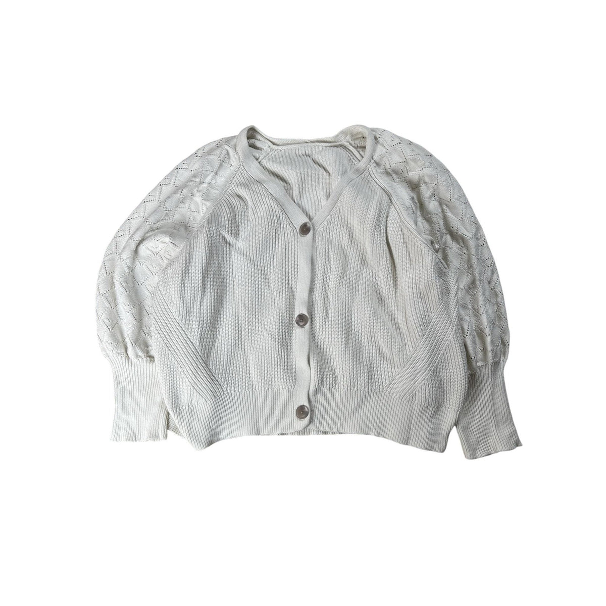 Cardigan Womens 4X White 100% Cotton Lightweight V-Neck Raglan Tight-Knit Button
