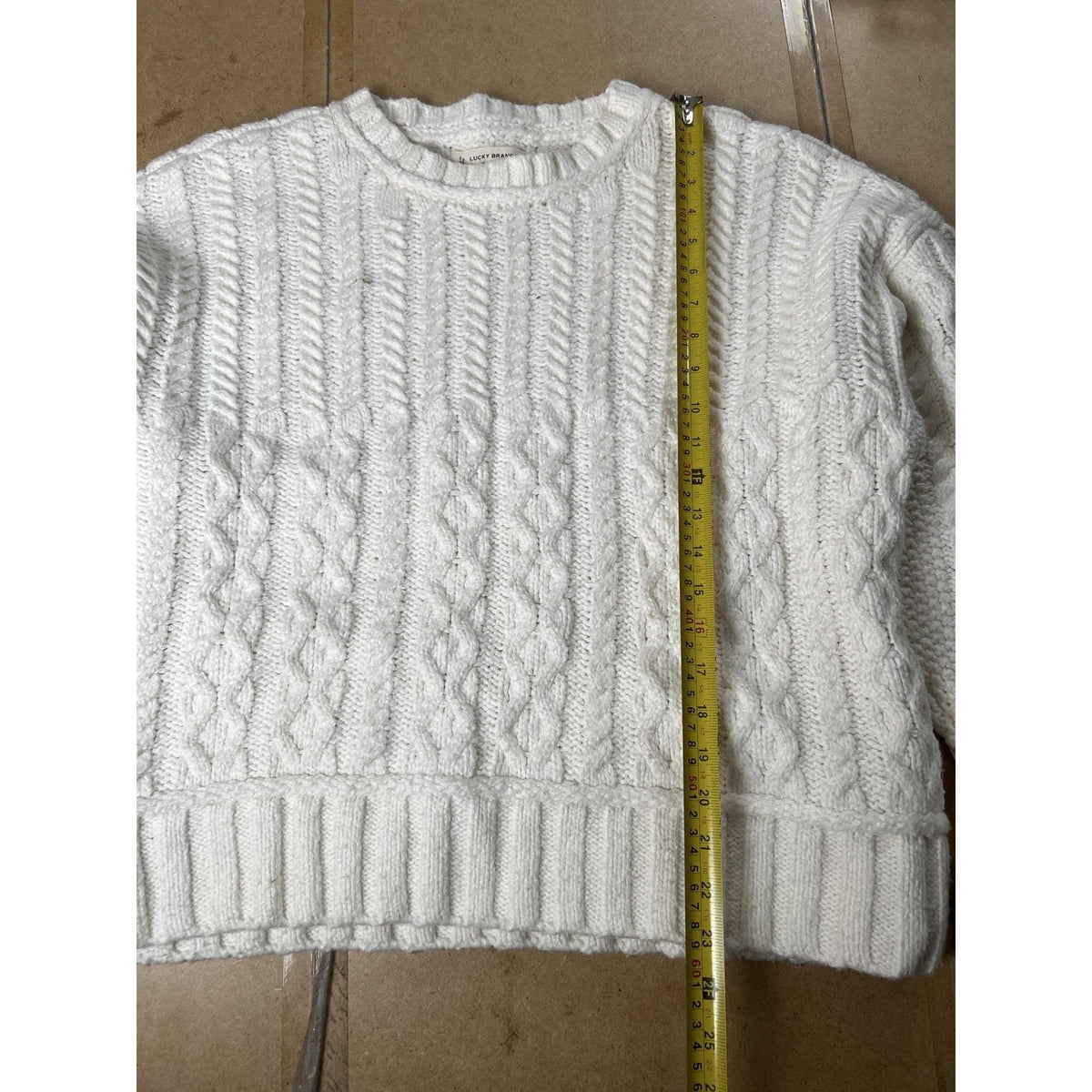 Lucky Brand Sweater Mens XL White Cable Knit Crew Neck Heavyweight Casual