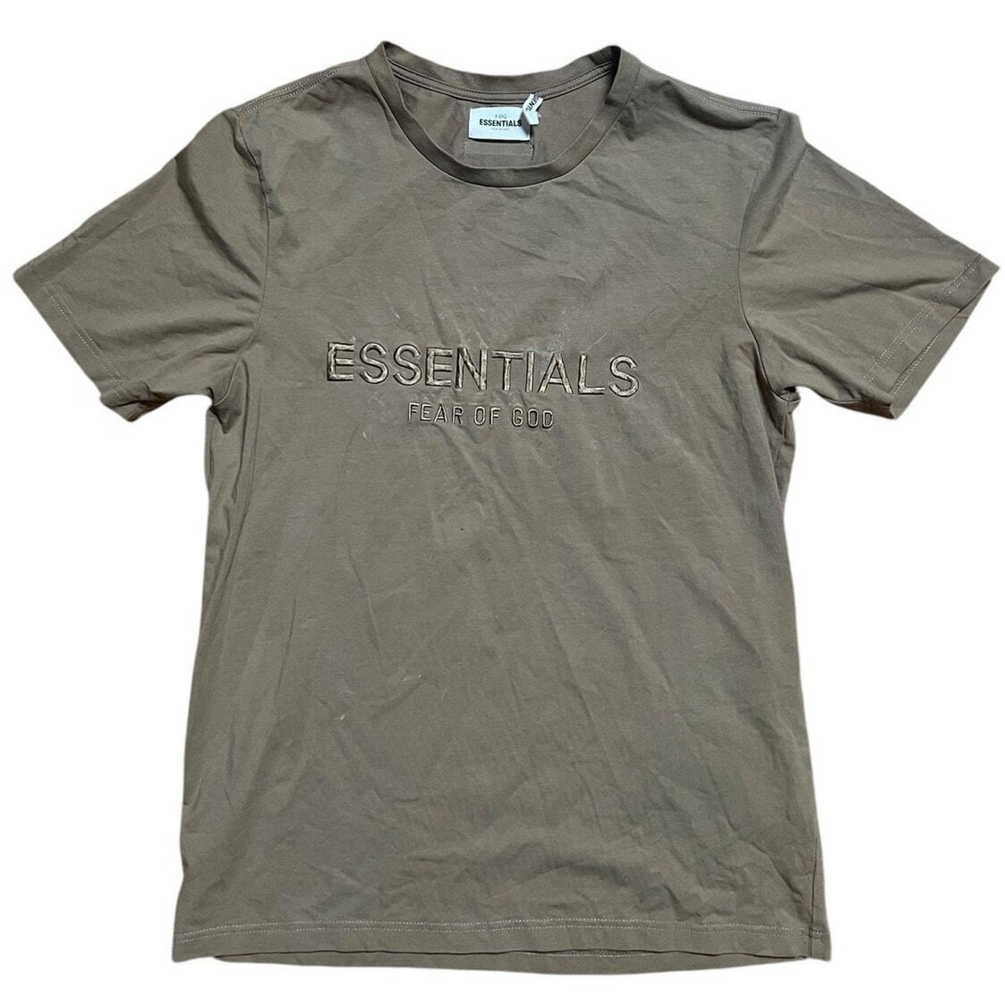 Essentials Inspired Fear of God FOG Tan Text T Medium Shirt *Minor Stains*