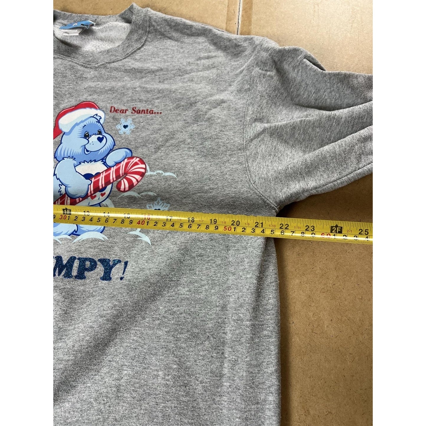 Care Bears Sweater Womens L Gray Vintage Grumpy Bear Christmas Graphic Fleece