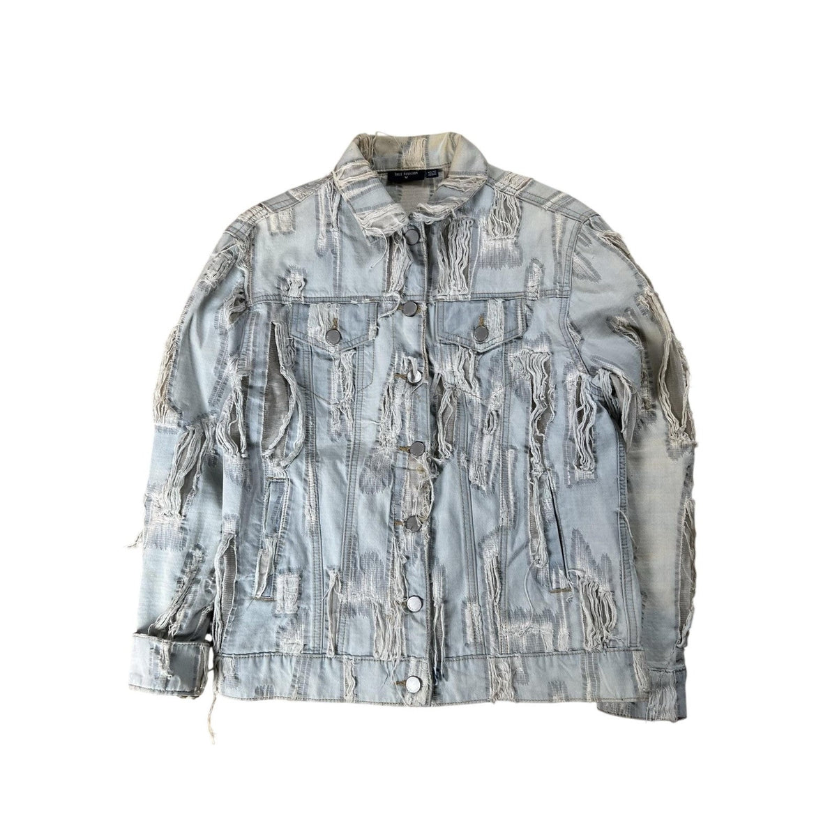 True Religion Jacket Womens XS Light Blue Distressed Fringe Denim Short Casual
