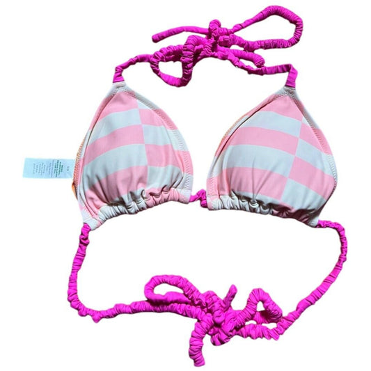 Aerie White Pink Stripped Bikini Swim Top Size M