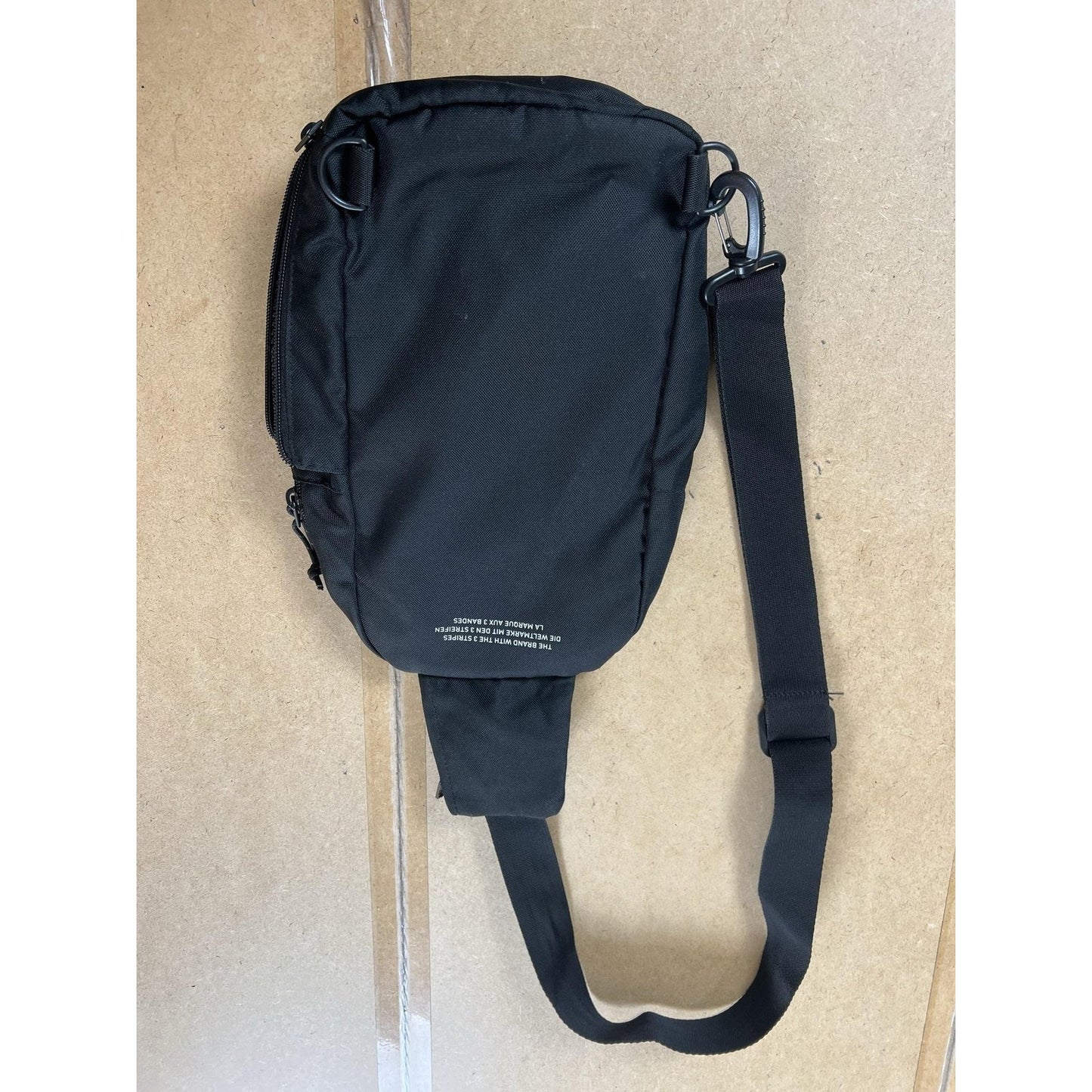 Adidas Sling Bag Unisex Small Black Polyester Gray Lined Zip Adjustable