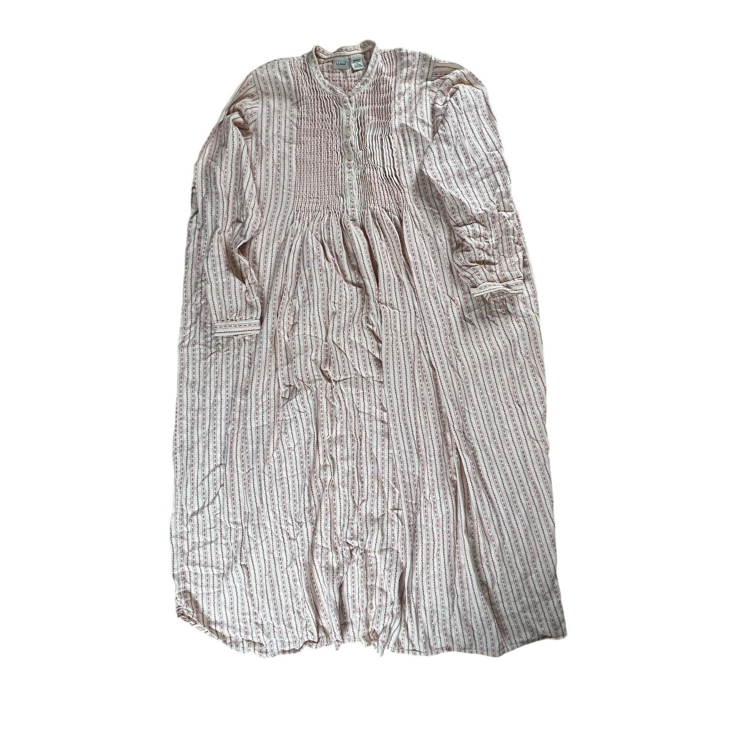 L.L. Bean Sleepshirt Womens 1X White Striped Cotton Flannel Chemise Button