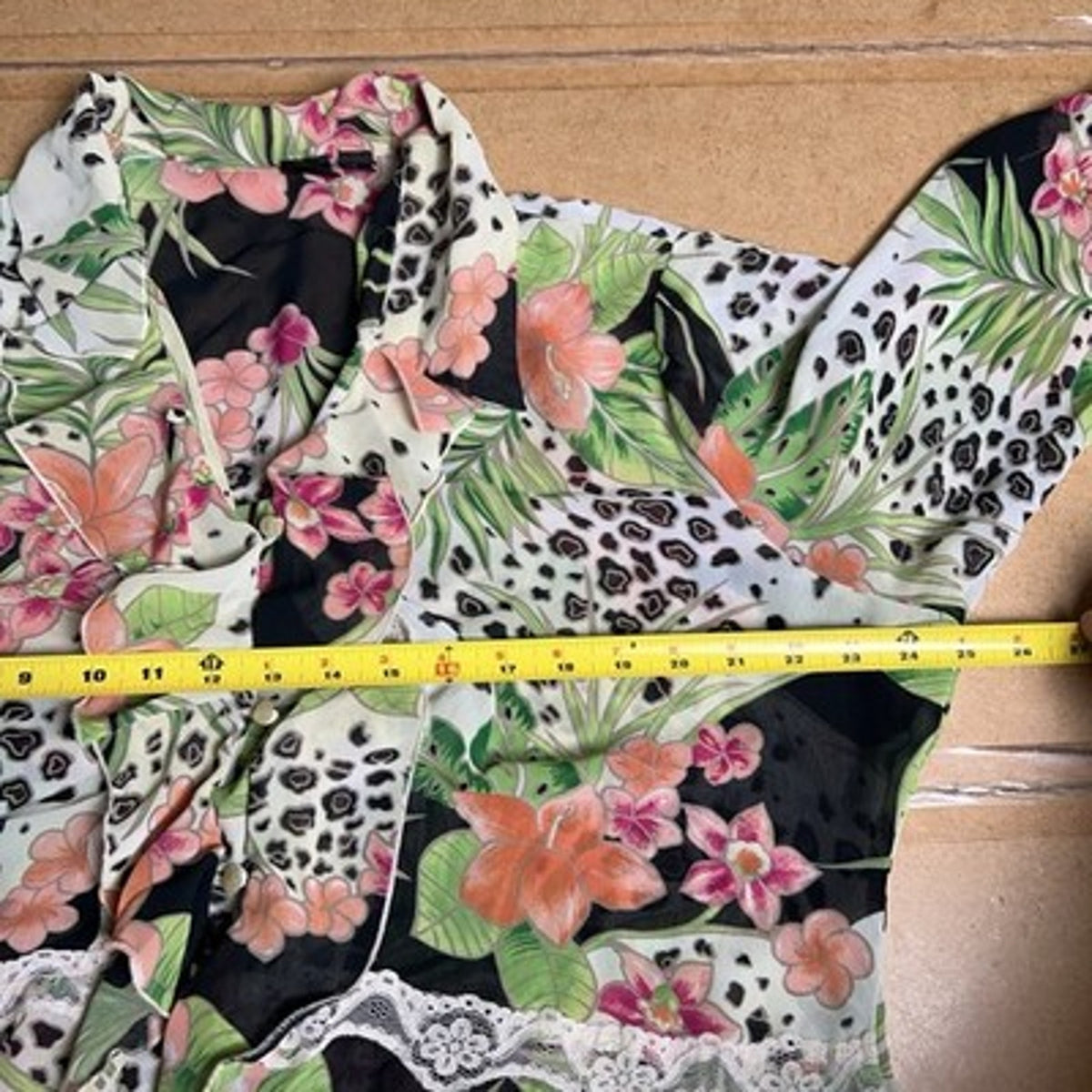 M Milano Blouse Womens M Multicolor Floral Kimono Collared 3/4 Sleeve Chiffon
