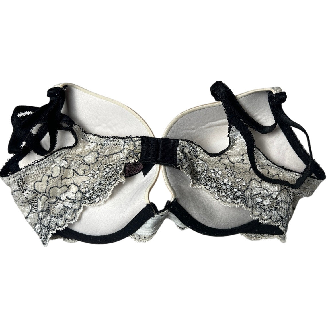 Victoria's Secret Dream Angel Lined Demi Rhinestone White Black Bra Size 32D