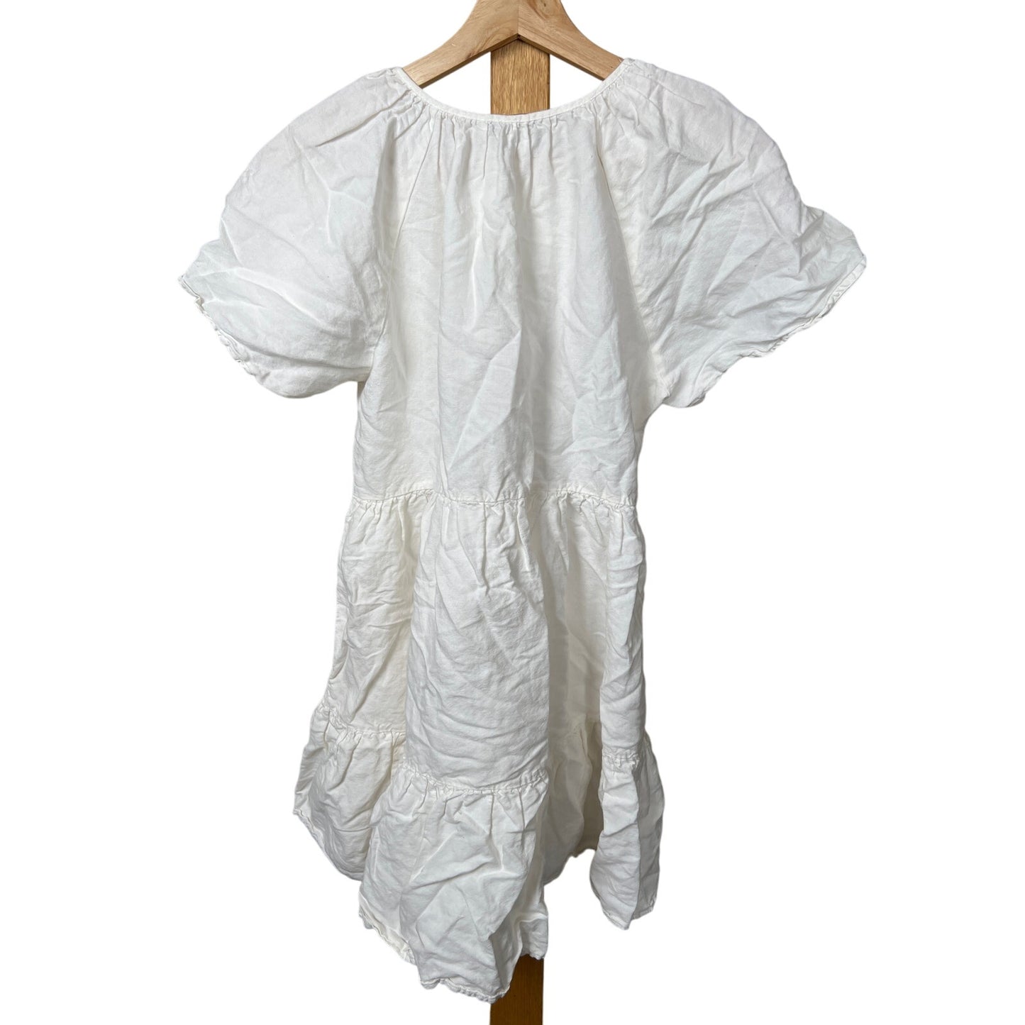Madewell Linen White Sundress Size Small Flutter Sleeve Button Mini Dress