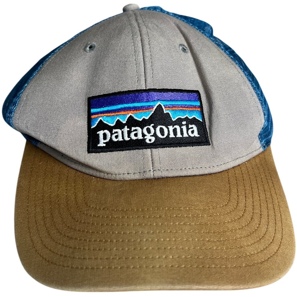 Patagonia Trucker Mesh Hat Snapback Brown Tan Blue Baseball Adjustable Cap