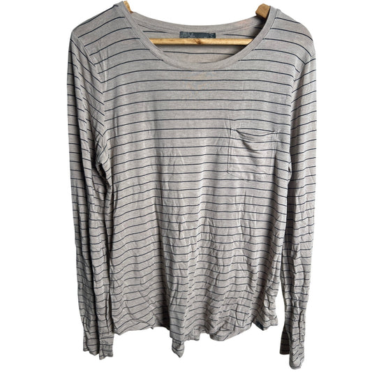 PrAna Women's M Striped Pocket Long Sleeve Foundation Tee Oatmeal Black