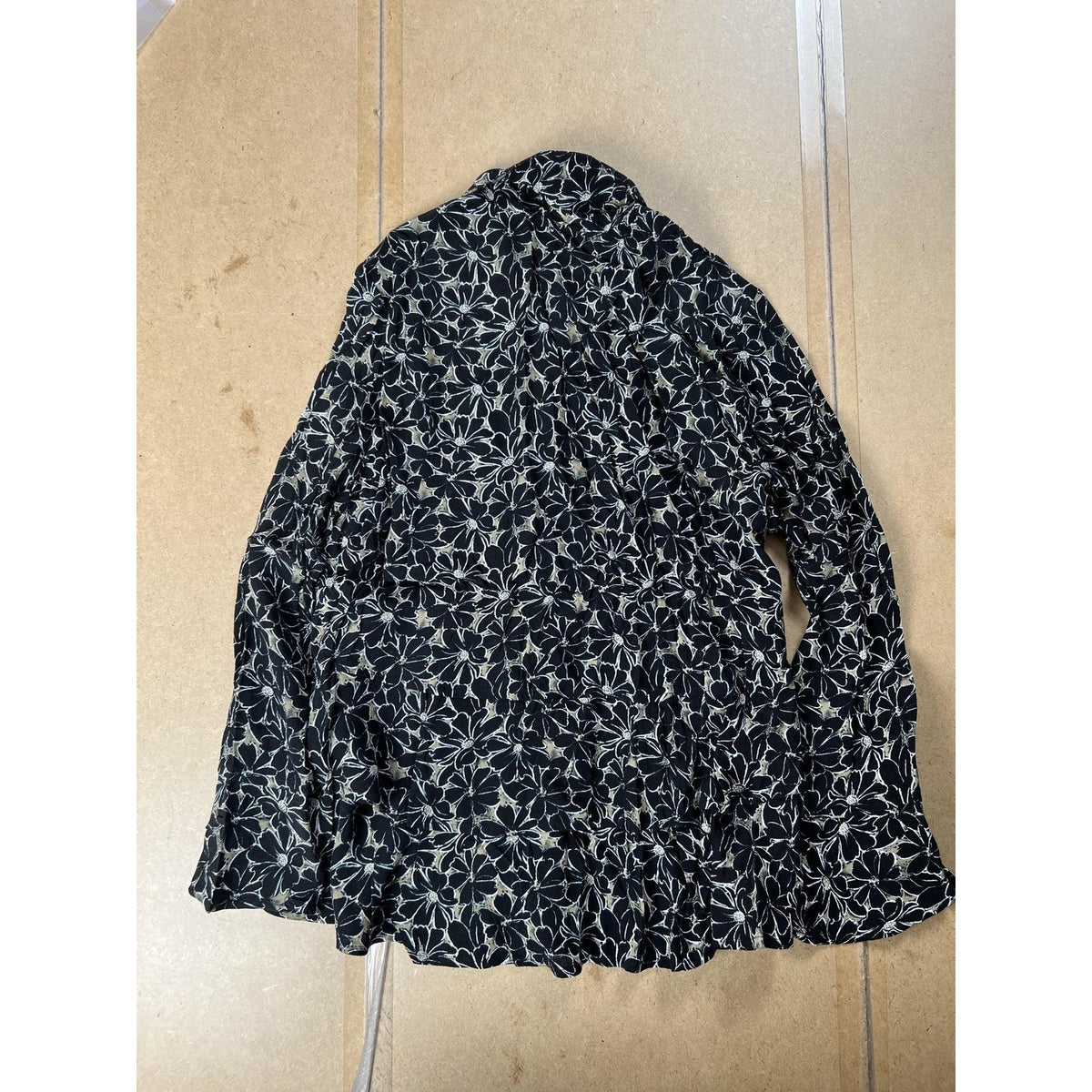 Habitat Button-Up Womens S Black Tunic Floral Lightweight Rayon Casual