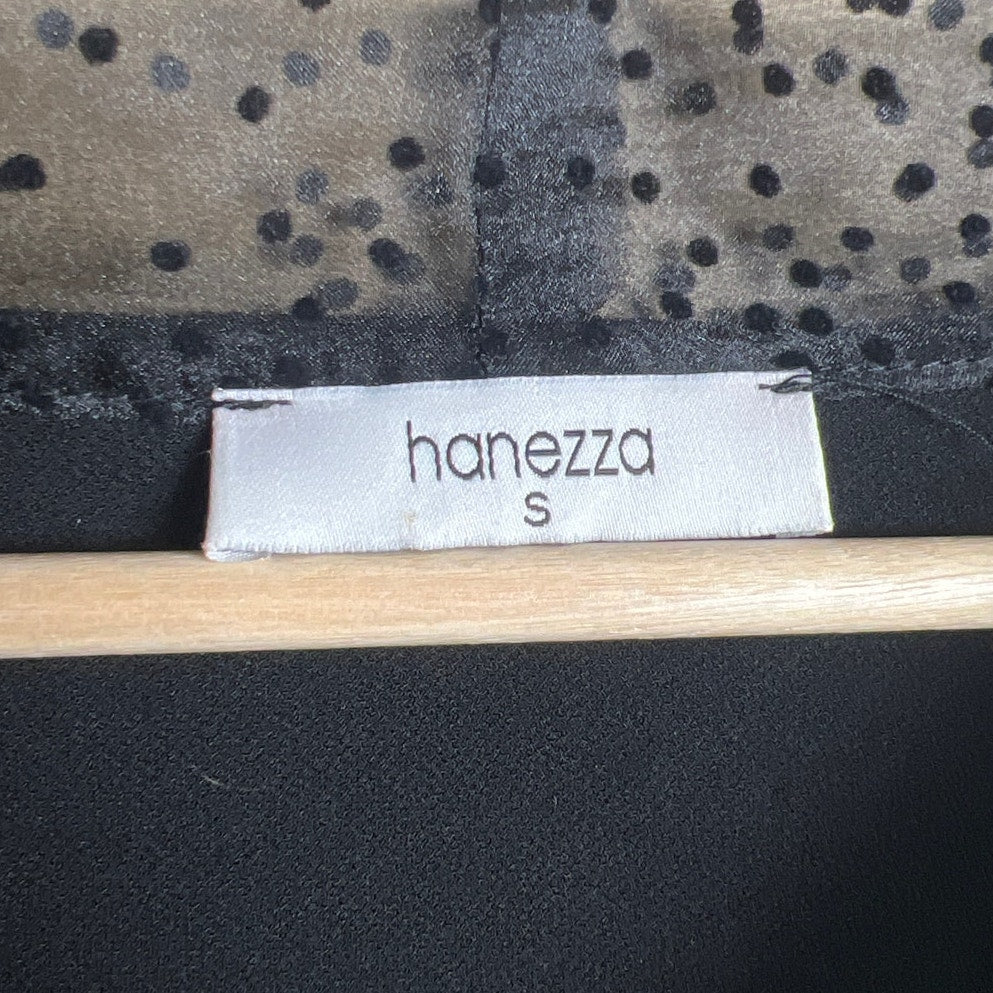 Hanezza Black Blouse Women's Top Small Tie Bow