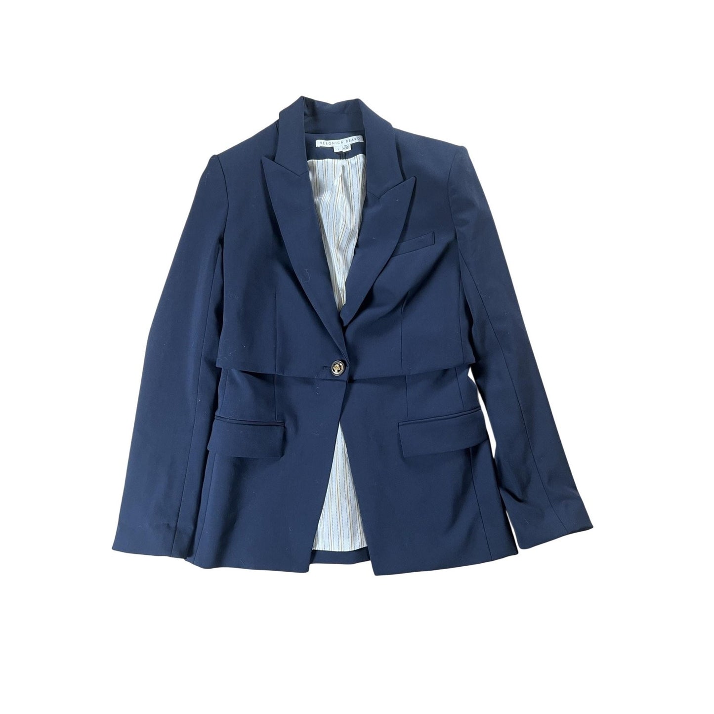 Veronica Beard Blazer Womens 4 Blue Slim Collared Lined Pockets Button