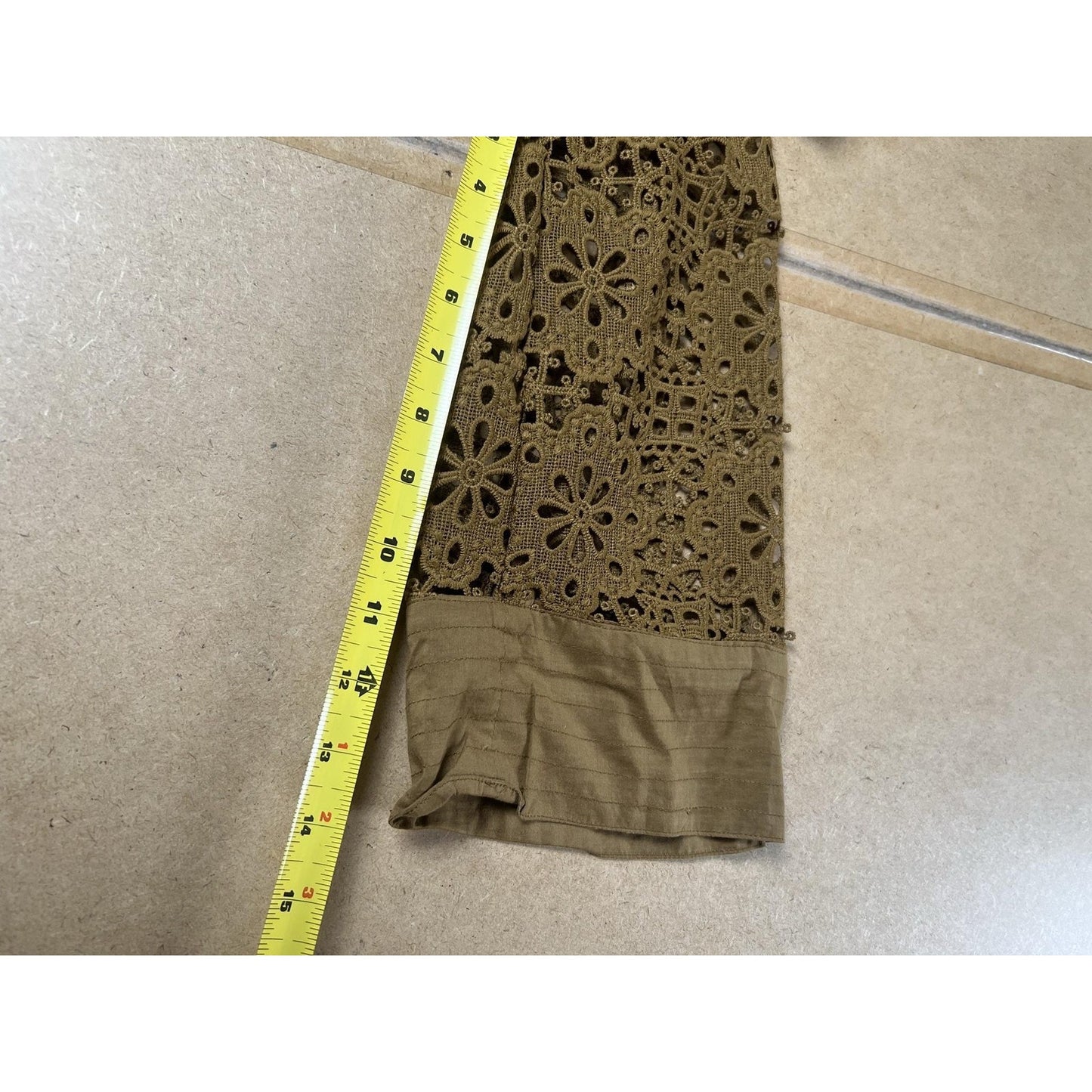 Free People Tunic Womens M Green Crochet V-Neck 3/4 Sleeve Lightweight Casual