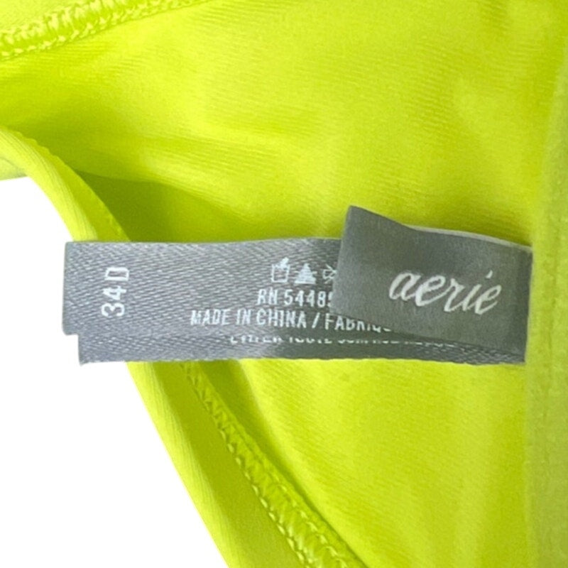 Aerie 34D Neon Yellow Swimwear Bikini Top Blue Bowtie Adjustable Halter Top