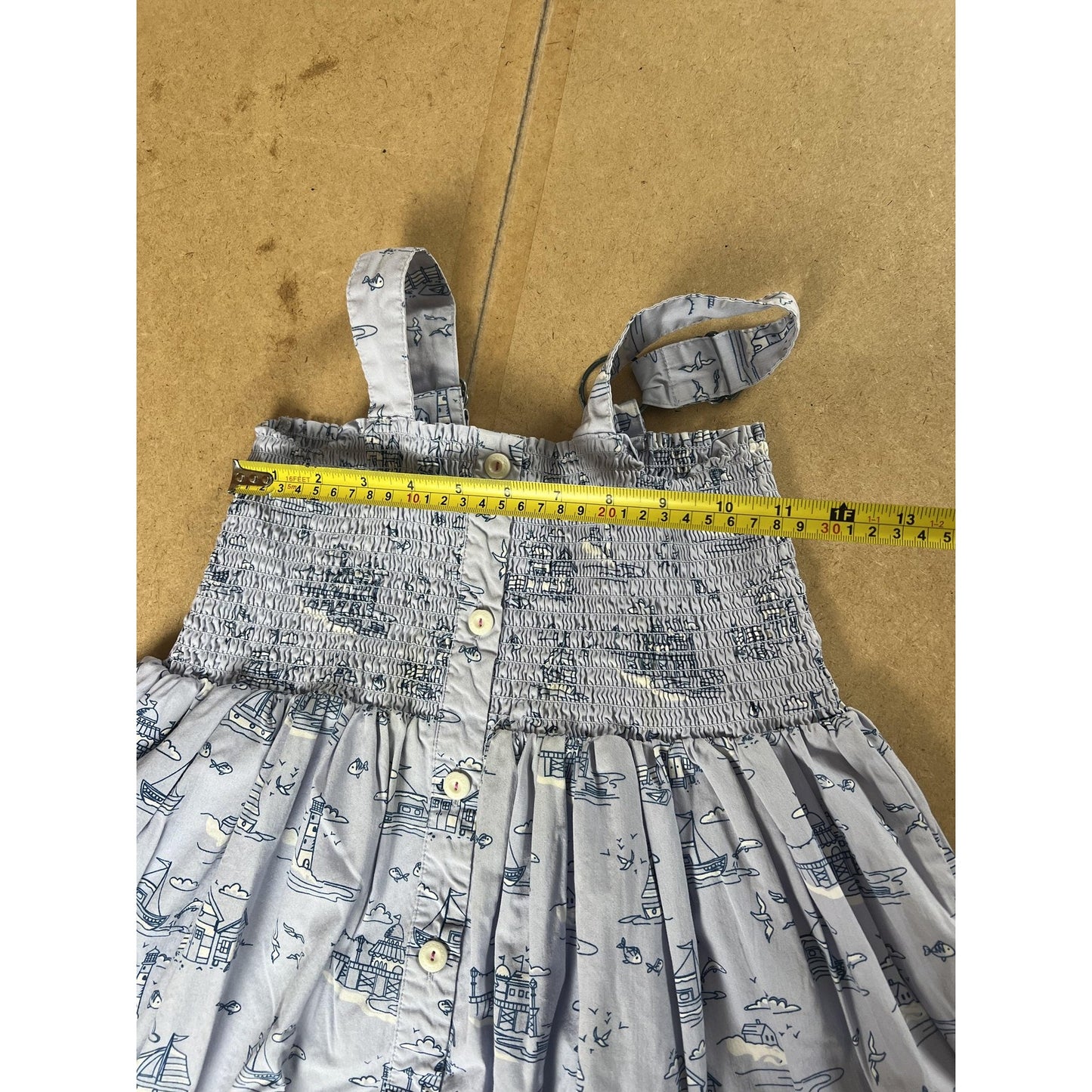 Matilda Jane Dress Girls 10 Blue Smocked Square Neck Strappy Knee Length