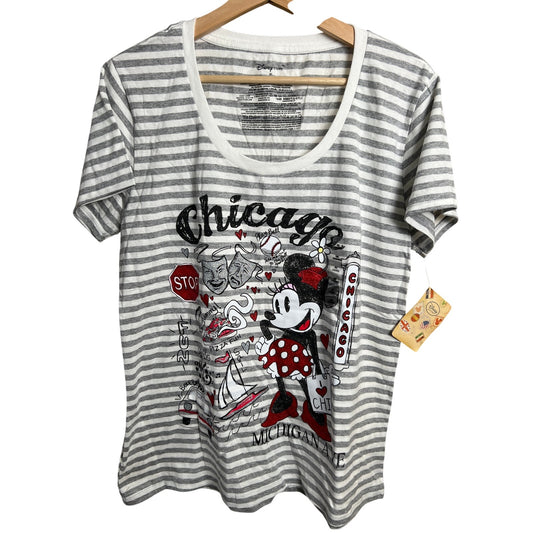 Disney Store XL NWT Chicago Michigan Ave Women Top Gray Striped