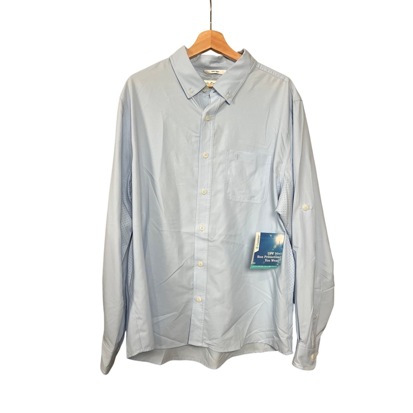 NWT Coolibar UPF 50+ Men Light Blue Long Sleeve Size L