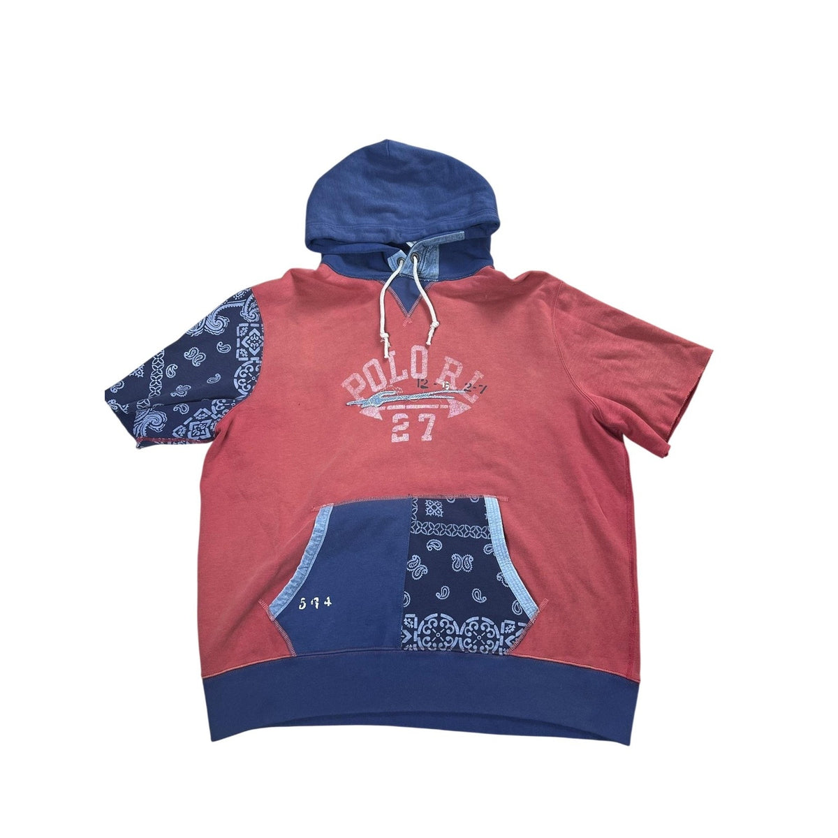 Polo Ralph Lauren Sweater Mens XL Red Hooded Pullover Short Sleeve Graphic