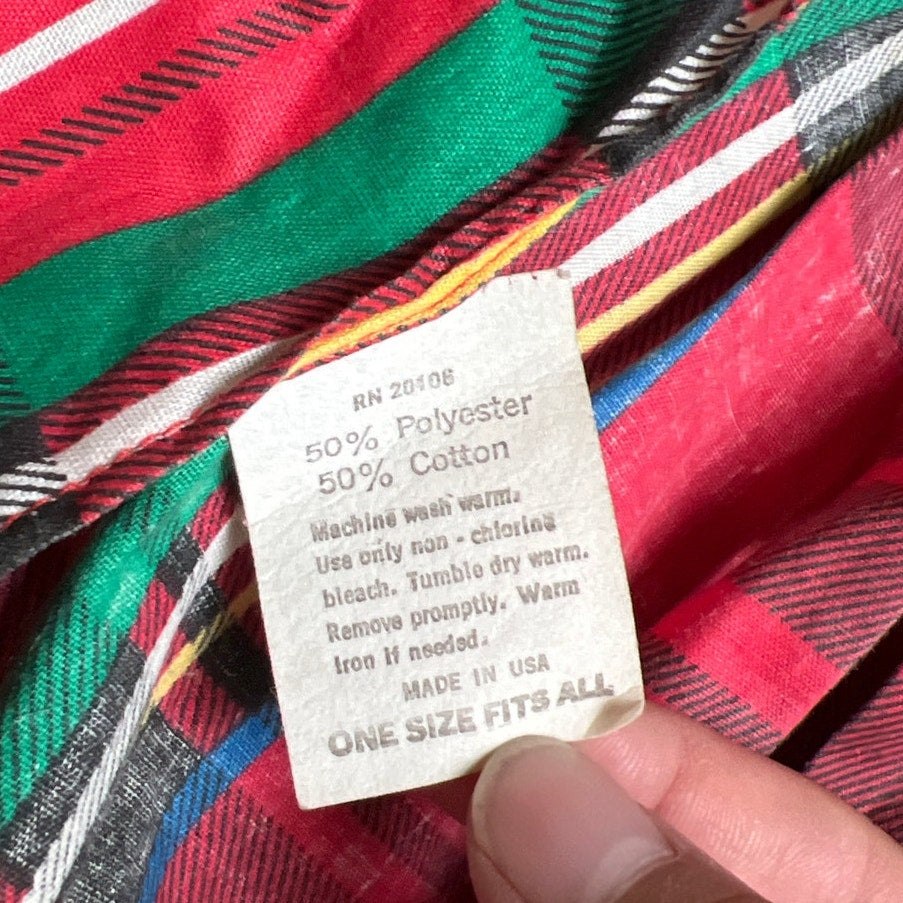 Vintage Full Apron Red Green Plaid 1980s Made In USA Christmas Tie Back Neck