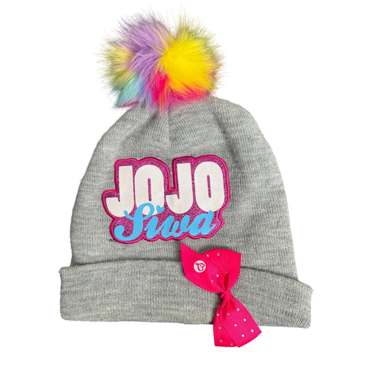 Jojo Siwa Gray Skull Cap With Pink Bow One Size