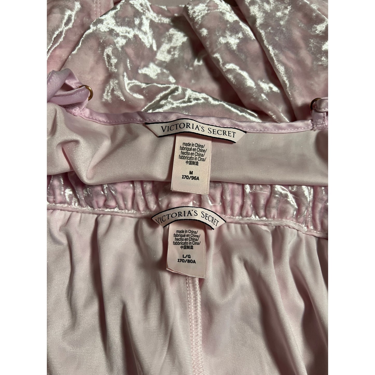 Victoria's Secret Women's Shiny Pink Pajama Set Large L Bottom Medium M Top