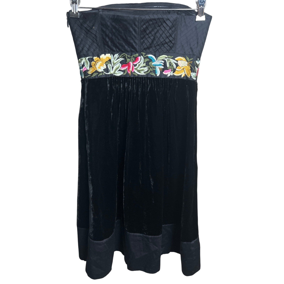 Anthropologie Floreat Size 2 Black Dress Floral Velvet Embroidered