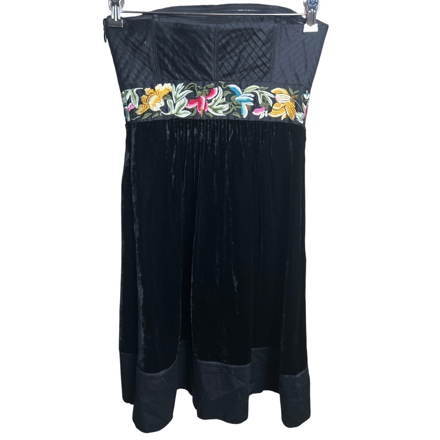 Anthropologie Floreat Size 2 Black Dress Floral Velvet Embroidered