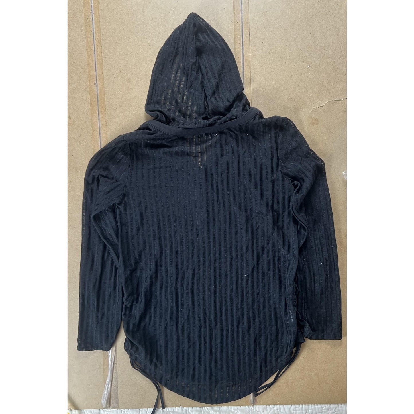 Billabong Sweater Womens L Black Hooded Sheer Striped Henley Lightweight