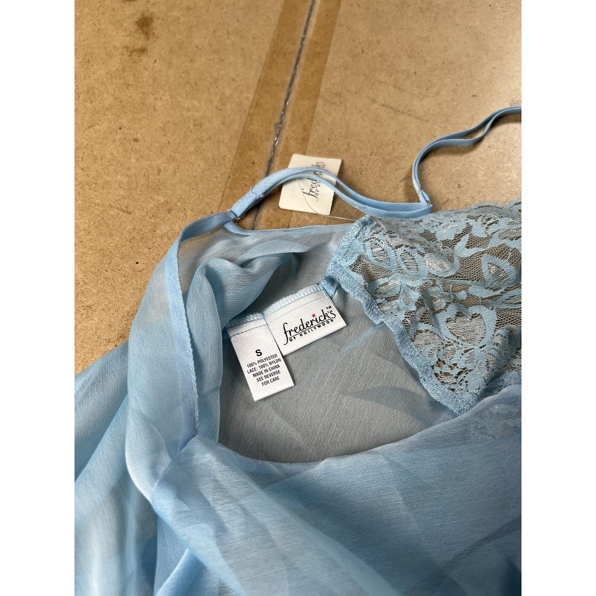 Frederick's Of Hollywood Slip Womens S Blue Chiffon Lace Sheer Nightgown