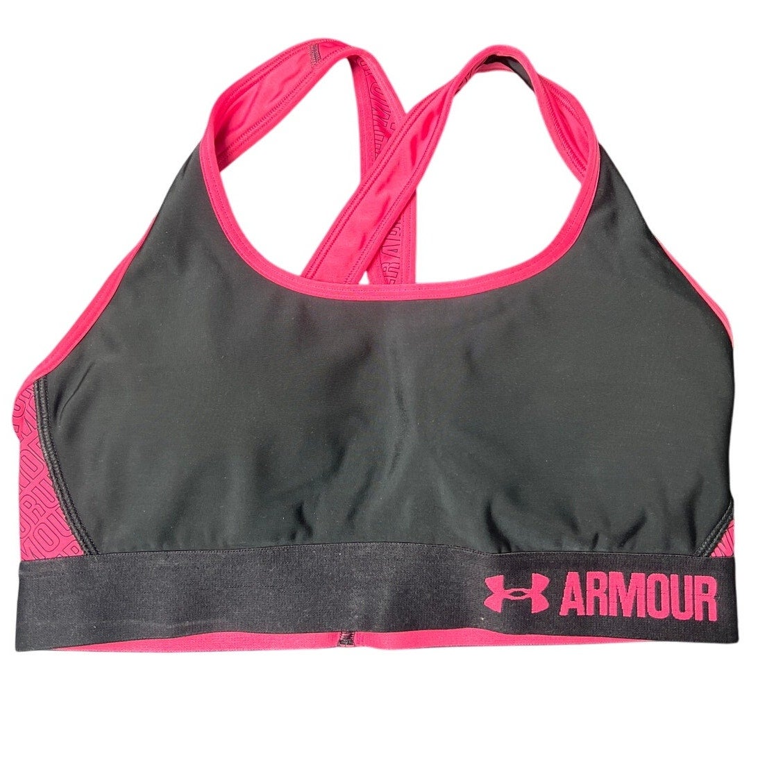 Black Pink Under Armour Sports Crossback Size M Removeable Pads Form Fitting