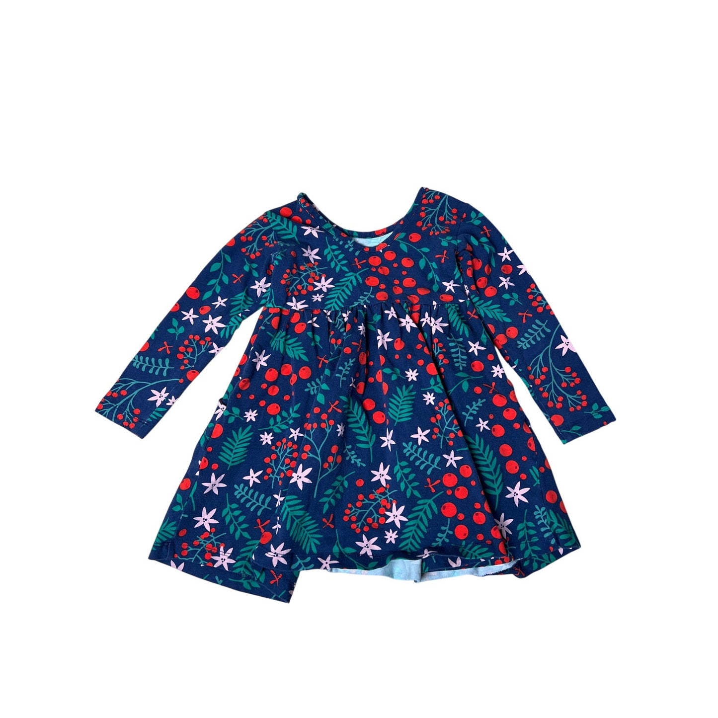 Hanna Andersson Girls  Red Floral Long Sleeve Dress  Size 3T