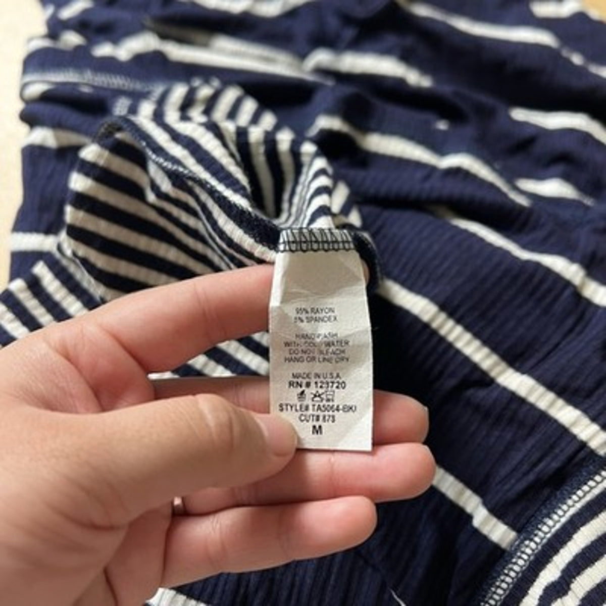 Francesca's Tunic Womens M Blue Striped V-Neck Sleeveless High Low Hem Stretch