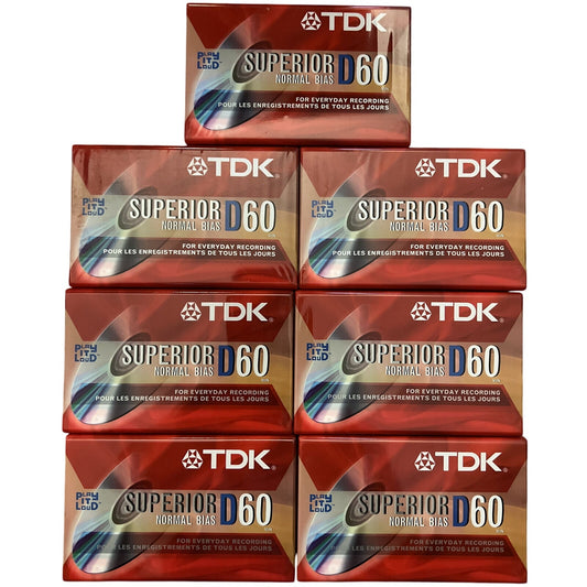 TDK D60 High Output Superior Normal Bias Blank Audio Cassette Tapes Qty 7