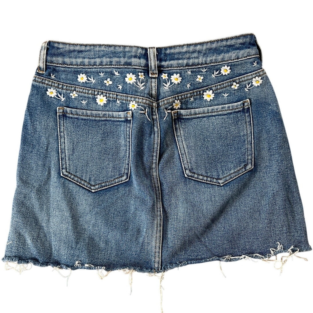 Lottie Moss Floral Embroidered Denim Mini Skirt Size 28 Blue Jean Daisy Boho