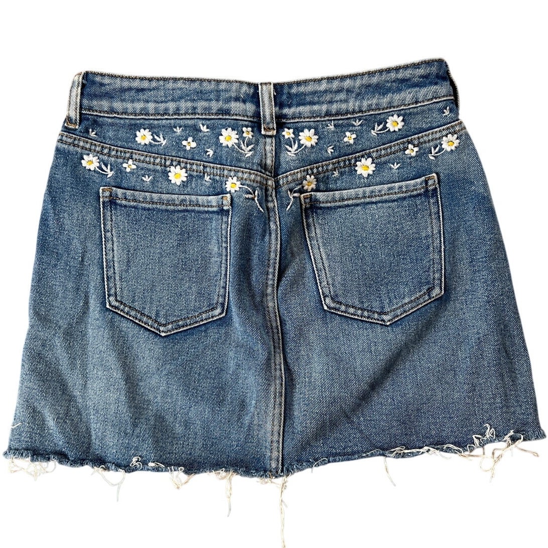 Lottie Moss Floral Embroidered Denim Mini Skirt Size 28 Blue Jean Daisy Boho