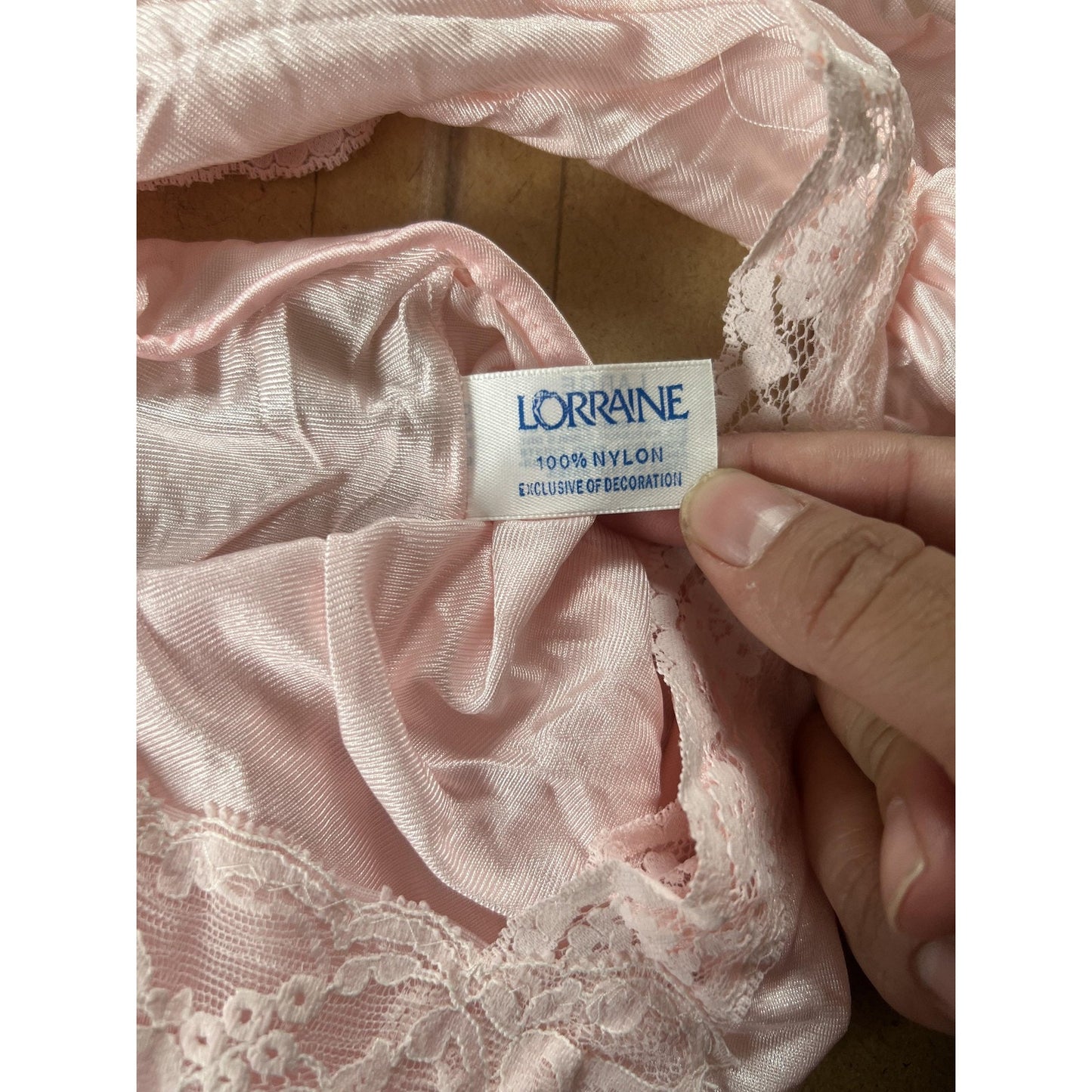Vintage Lorraine Gown Womens L Pink Nylon Lace Chemise Nightgown Made In USA