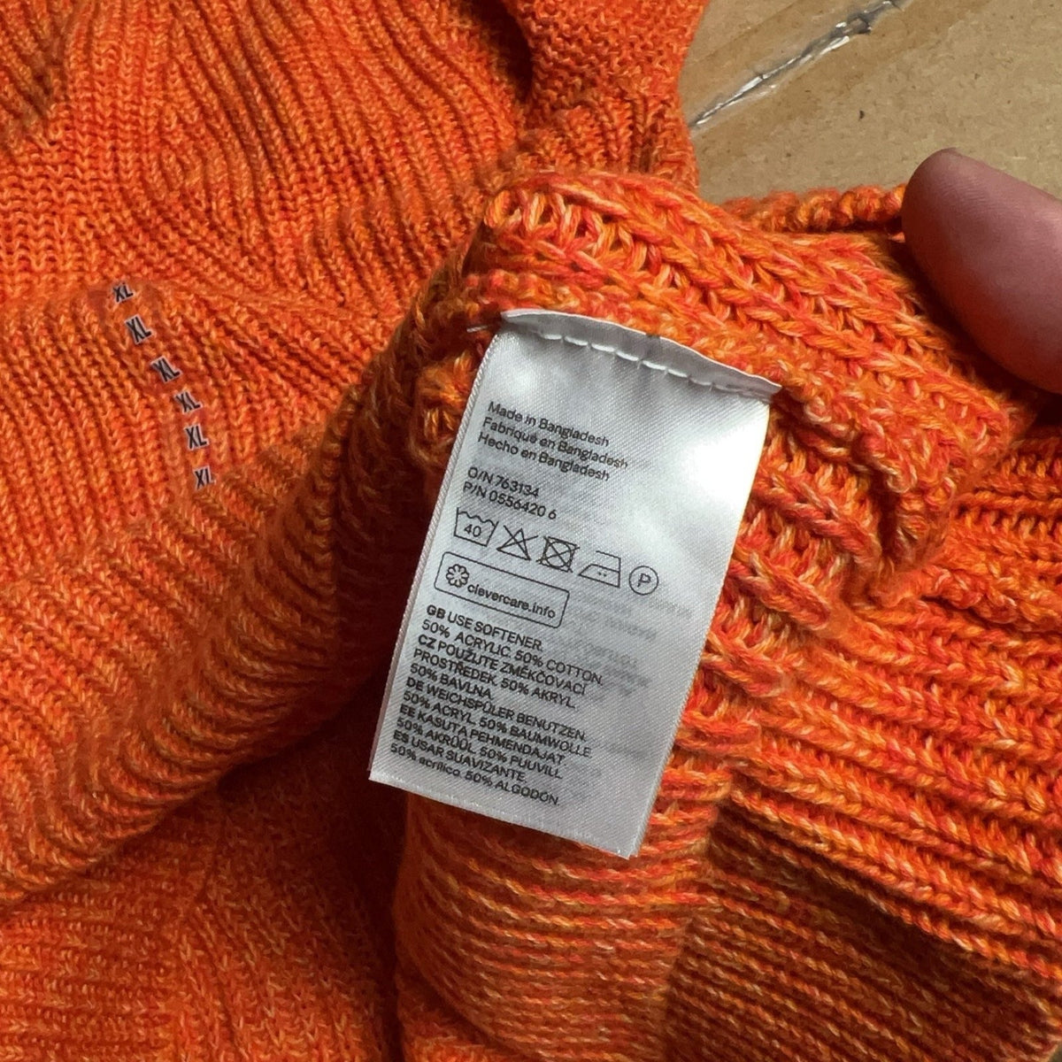 H&M Sweater Womens XL Orange Chunky-Knit Pullover Crew Neck Heavyweight