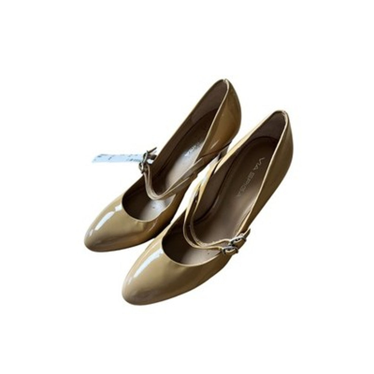 Via Spiga Shoes Womens 8.5 Beige Patent Pump Double Strap Round Toe High Heel