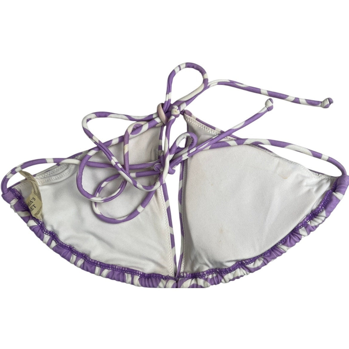 Victoria's Secret String Bikini Top Lavender White Circles Medium