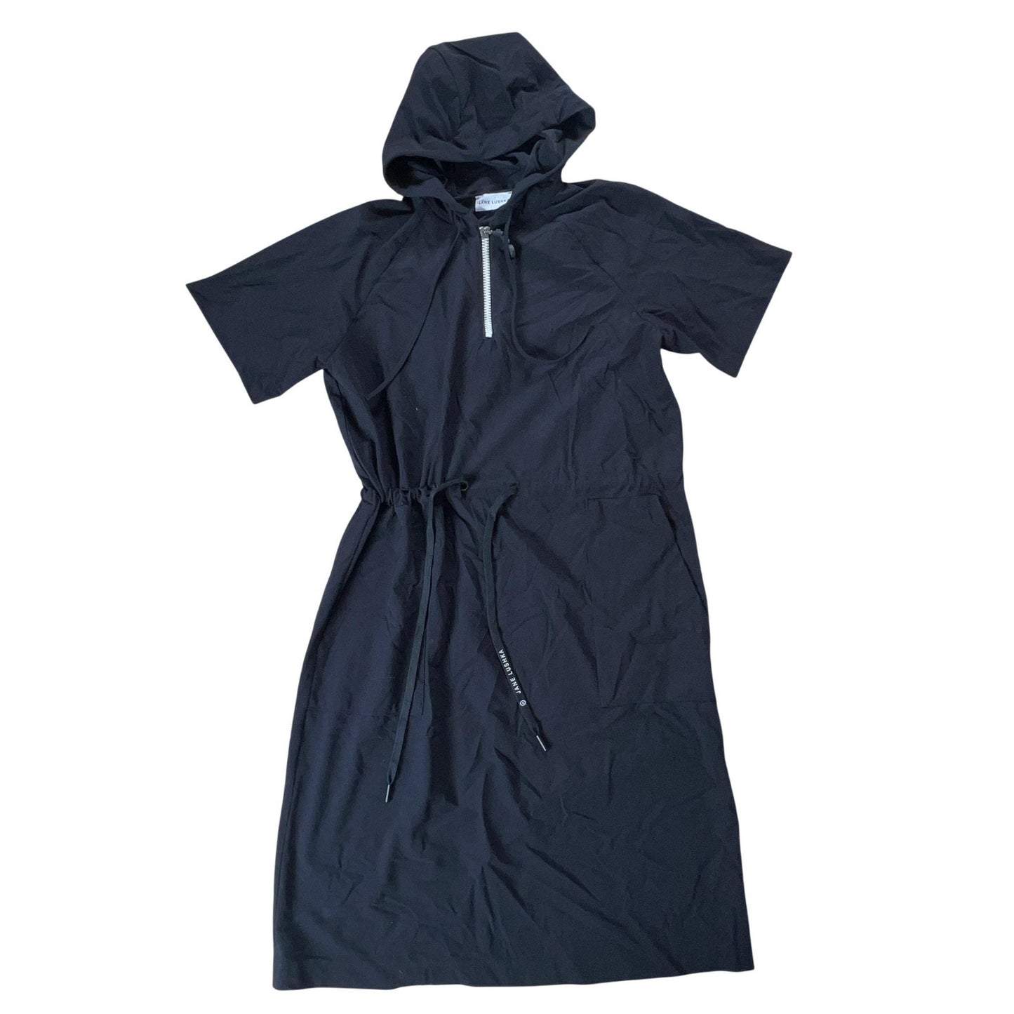 JANE LUSHKA Tunic Womens M Black Hooded Adjustable Pockets Waffle-Knit