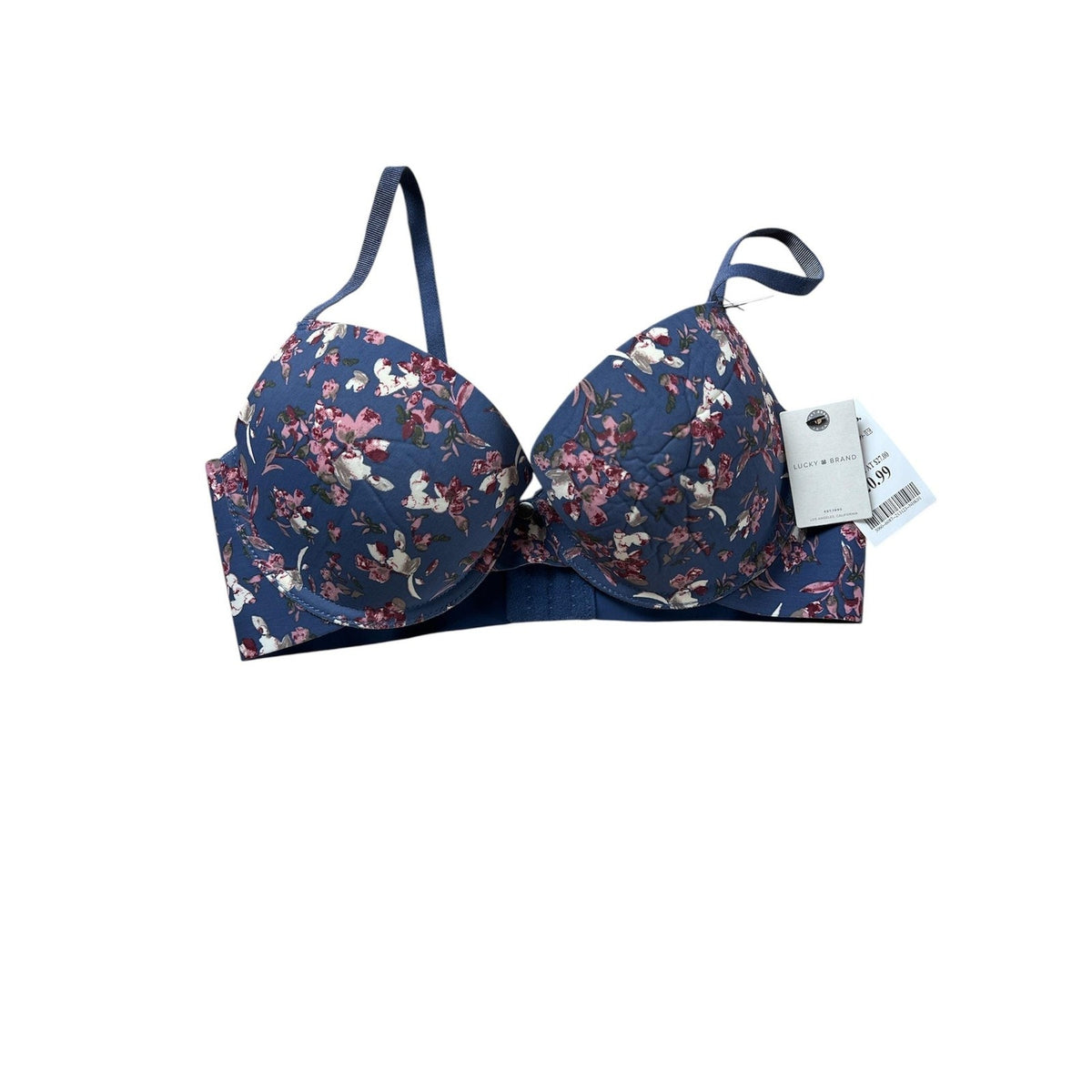 Lucky Brand Bra Womens 36C Blue Floral T Shirt Underwire Padded Microfiber