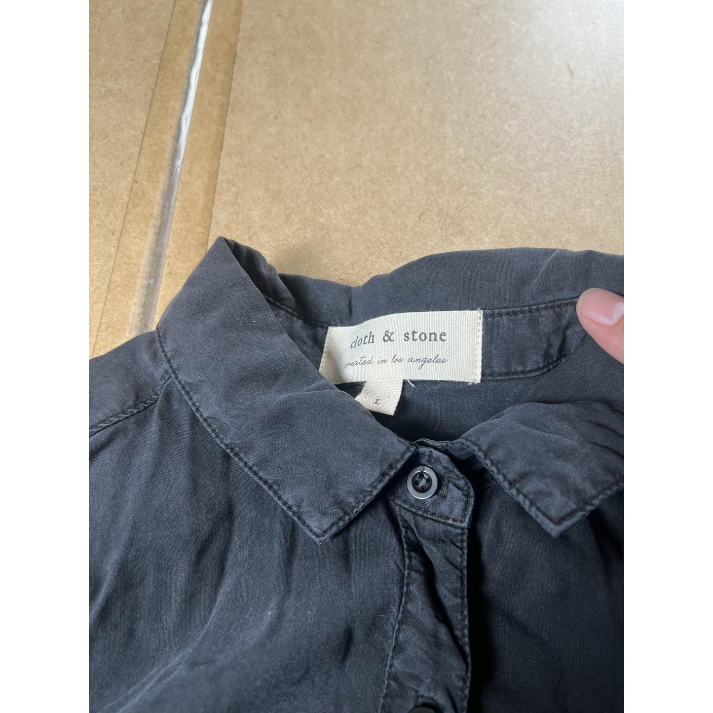 Cloth & Stone Dress Womens L Black Shirt Dress Collared Button Pockets Rayon